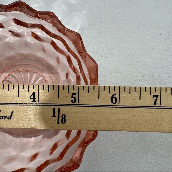 Colored Glass Pink Depression Candy Dish Scalloped Edge Bowl Sunburst Bottom - Picture 5 of 7